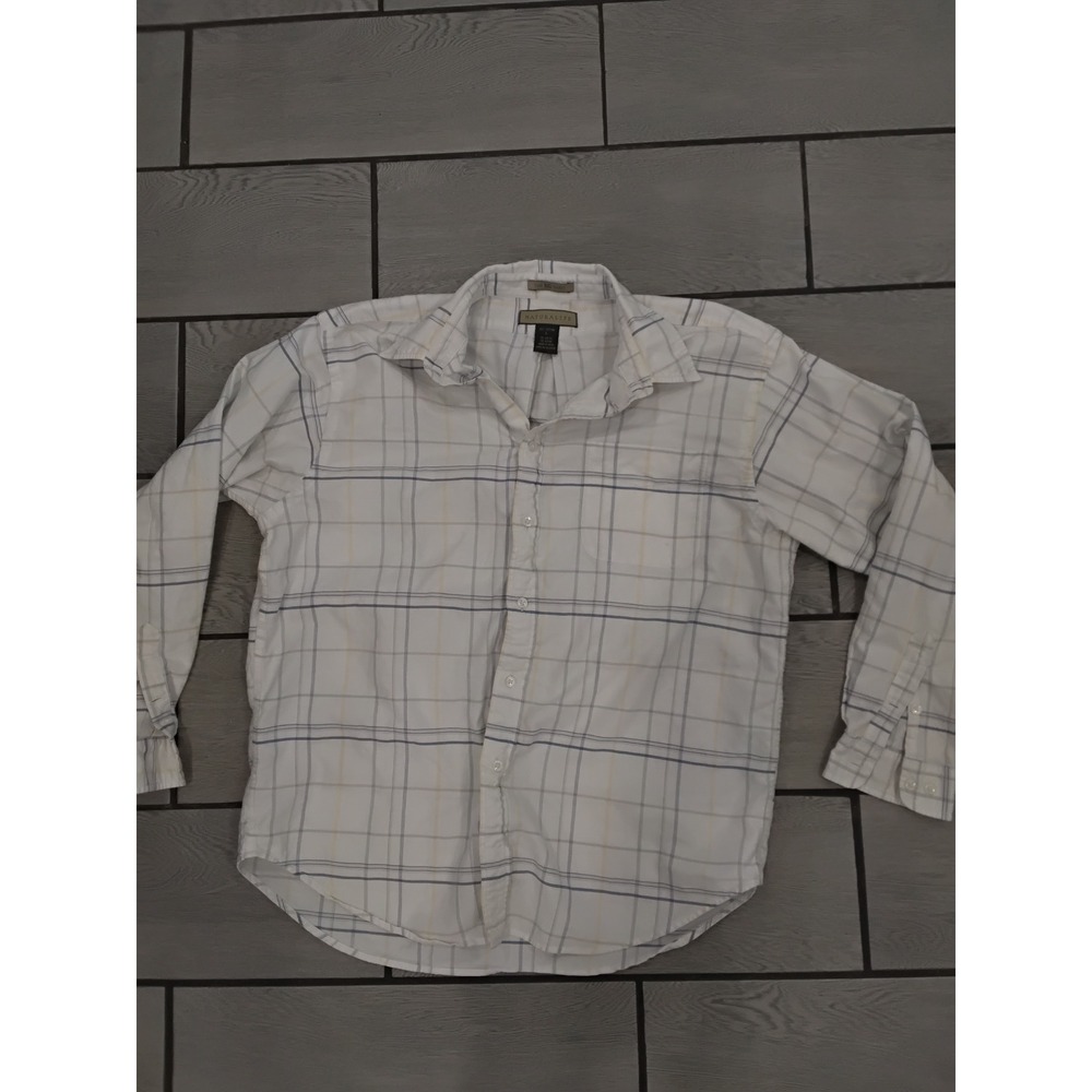 Naturalife The Big Shirt Mens Large White Plaid Button Down‎ 100% Cotton L/S